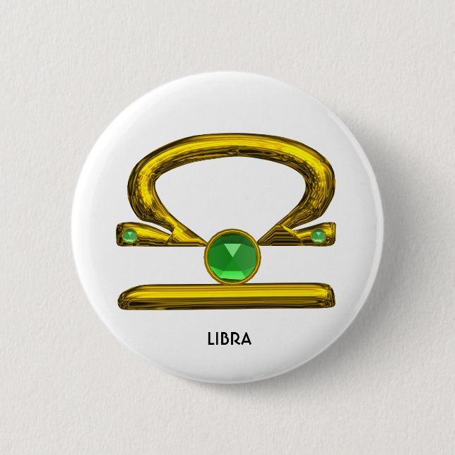 Badge Rond 5 Cm SIGNE D'ANNIVERSAIRE LIBRA Gold Zodiac (Devant)
