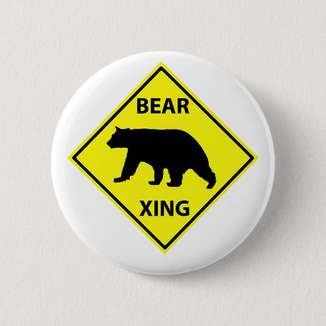 Badge Rond 5 Cm Signe de croisement d'ours avec l'ours (Devant)