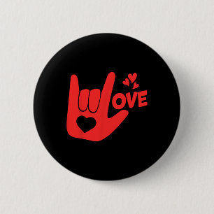 Badge Rond 5 Cm Signe de la main Je t'aime Asl Saint Valentin Drôl