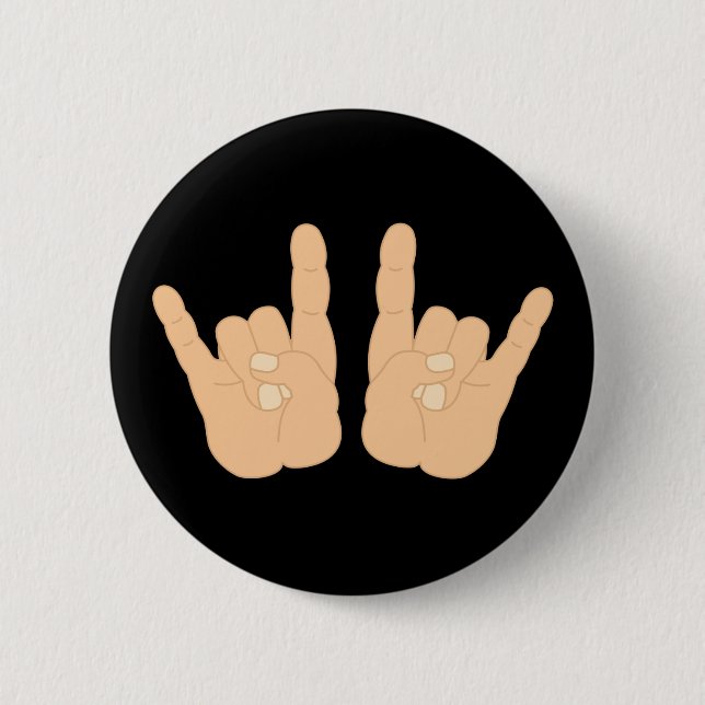 Badge Rond 5 Cm Signe de main de rock (Devant)