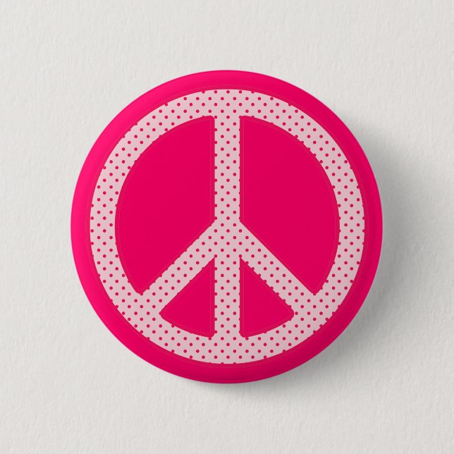 Badge Rond 5 Cm Signe de Paix à pois roses (Devant)