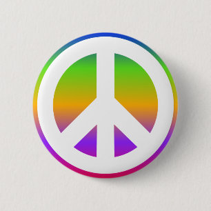 Badge Rond 5 Cm Signe de Paix Arc-en-ciel Lumineux