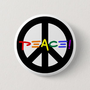 Badge Rond 5 Cm Signe de paix avec arc-en-ciel