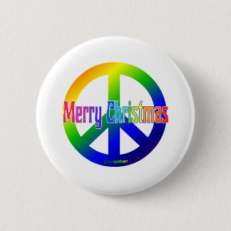 Badge Rond 5 Cm Signe de paix d'arc-en-ciel avec le Joyeux Noël !