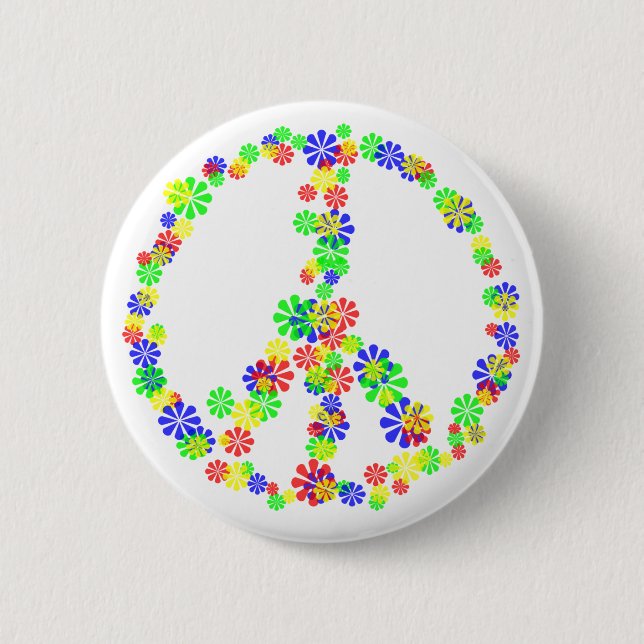 Badge Rond 5 Cm Signe de paix des fleurs (Devant)
