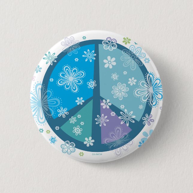 Badge Rond 5 Cm Signe de paix fleuri (Devant)