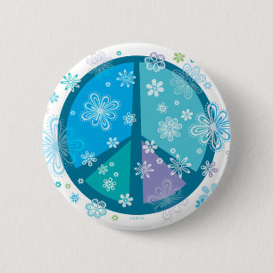 Badge Rond 5 Cm Signe de paix fleuri
