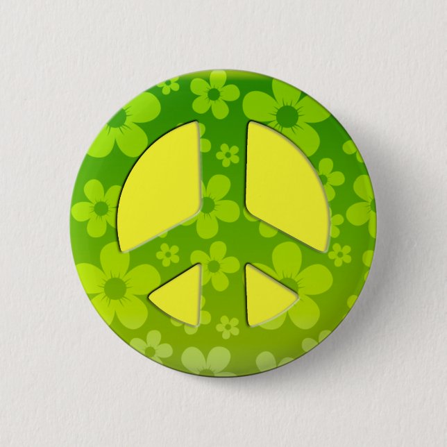 BADGE ROND 5 CM SIGNE DE PAIX FLORAL VERT (Devant)
