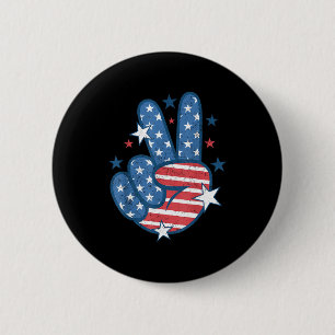 Badge Rond 5 Cm Signe de Paix Main Drapeau Usa 4 Juillet Patriotiq