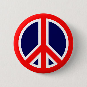 Badge Rond 5 Cm Signe de paix rouge, blanc et bleu