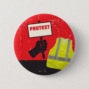 Badge Rond 5 Cm Signe de protestation avec gilet jaune