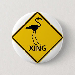 Badge Rond 5 Cm Signe de route de croisement de Flamant rose