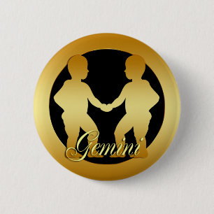 BADGE ROND 5 CM SIGNE DE ZODIAQUE DE GÉMEAUX D'OR
