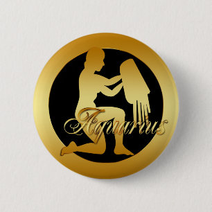 BADGE ROND 5 CM SIGNE DE ZODIAQUE DE VERSEAU D'OR