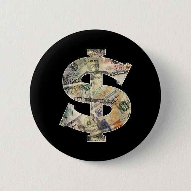 Badge Rond 5 Cm Signe Dollar Argent Cool (Devant)