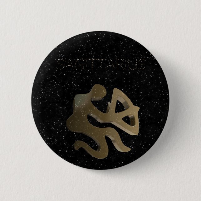 Badge Rond 5 Cm Signe d'or de Sagittaire (Devant)