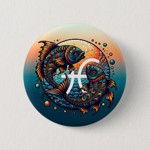 Badge Rond 5 Cm SIGNE Horoscope Astrologique Poissons Zodiac