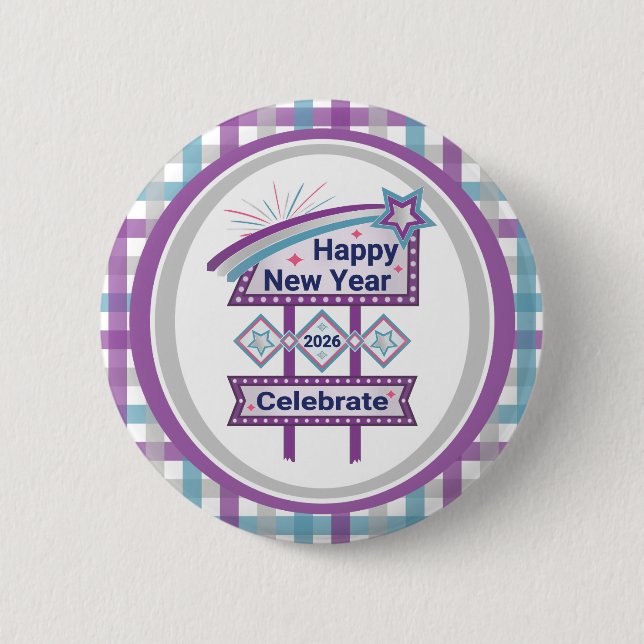 Badge Rond 5 Cm Signe Rétro Bonne Année – Célébration Marquee (Devant)
