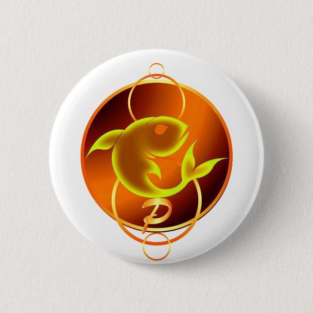 Badge Rond 5 Cm SIGNE Zodiaque Design de pinces orange (Devant)