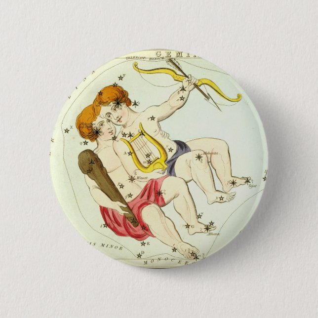 Badge Rond 5 Cm SIGNE Zodiaque : Gemini (Devant)
