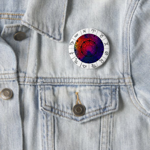 Badge Rond 5 Cm Signes du zodiaque - Roue astrologique