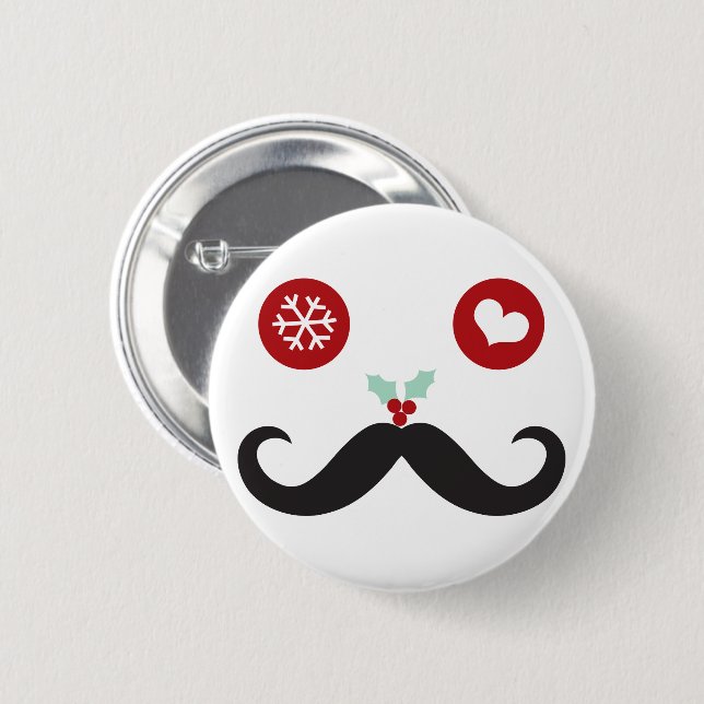 Badge Rond 5 Cm Silencieux Moustache mignon Visage Fête Noël (Devant & derrière)