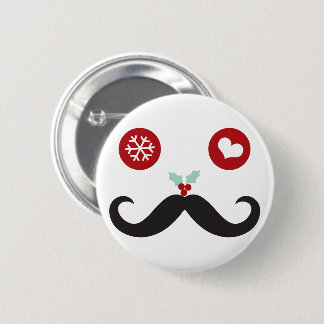 Badge Rond 5 Cm Silencieux Moustache mignon Visage Fête Noël