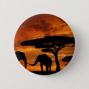 Badge Rond 5 Cm Silhouette africaine d'éléphant d'arbre de baobab