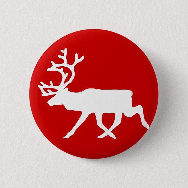 Badge Rond 5 Cm Silhouette blanche de renne/caribou (Devant)