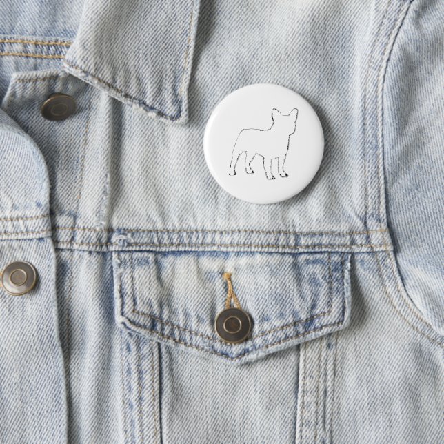 Badge Rond 5 Cm Silhouette de Bouledogue Français Blanc (En situation)