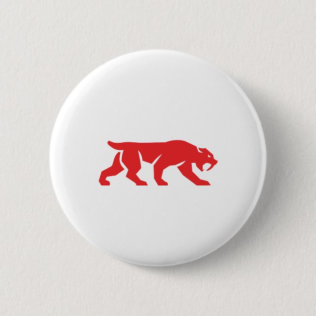 Badge Rond 5 Cm Silhouette de chat de tigre de dent de sabre rétro (Devant)