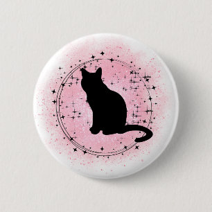 Badge Rond 5 Cm Silhouette de chat noir