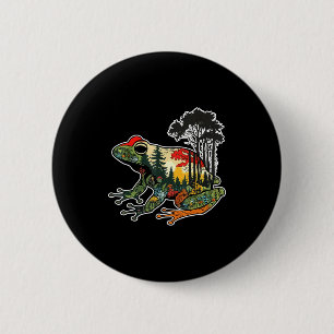 Badge Rond 5 Cm Silhouette de forêt de grenouilles Art de la natur