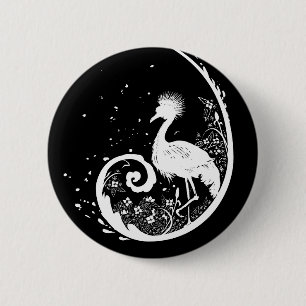 Badge Rond 5 Cm Silhouette de grue dorée