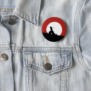 Badge Rond 5 Cm Silhouette de guerrier samouraï japonais avec bout