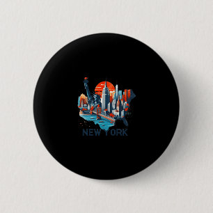 Badge Rond 5 Cm Silhouette de la skyline de New York rétro _1 
