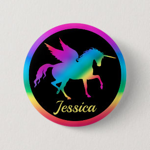 Badge Rond 5 Cm Silhouette de licorne à dégradé de couleurs arc-en