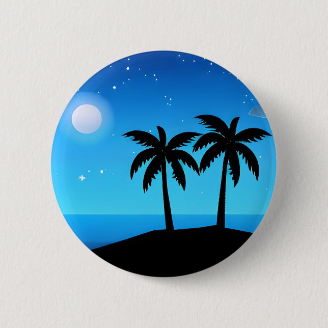 Badge Rond 5 Cm Silhouette de l'île tropicale avec lune et étoiles (Devant)