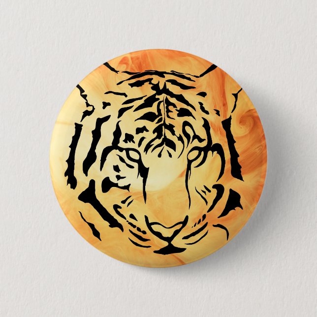 Badge Rond 5 Cm Silhouette de tigre noir et blanc (Devant)