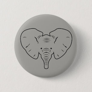 Badge Rond 5 Cm Silhouette de visage d'éléphant