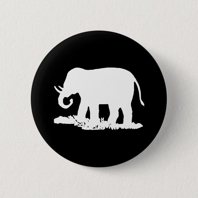 Badge Rond 5 Cm Silhouette d'éléphant noir et blanc (Devant)