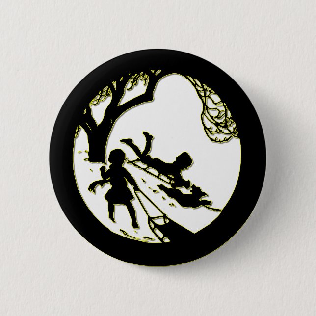 Badge Rond 5 Cm Silhouette d'enfants traînant avec leur chien (Devant)