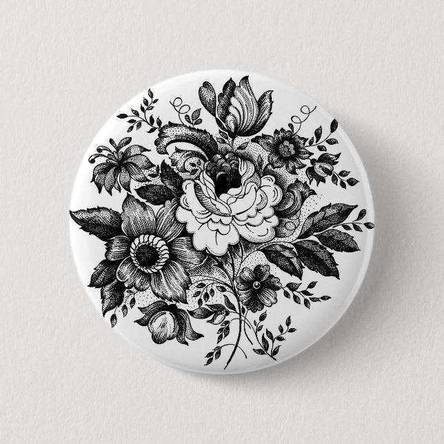 Badge Rond 5 Cm Silhouette du bouquet de fleurs (Devant)