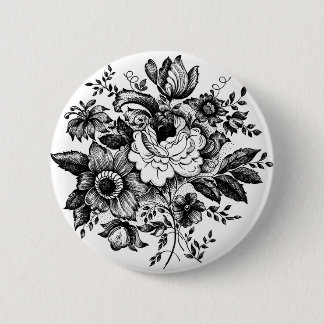 Badge Rond 5 Cm Silhouette du bouquet de fleurs