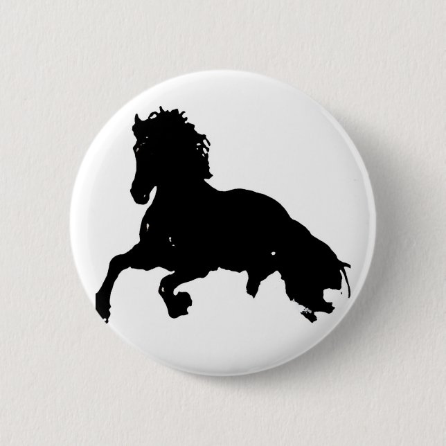 Badge Rond 5 Cm Silhouette du cheval blanc noir (Devant)