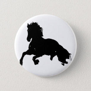Badge Rond 5 Cm Silhouette du cheval blanc noir