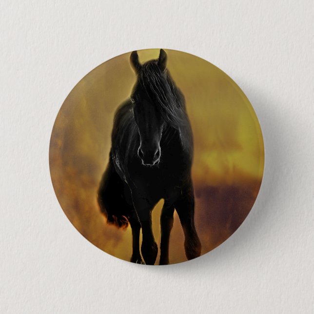 Badge Rond 5 Cm Silhouette du cheval noir (Devant)