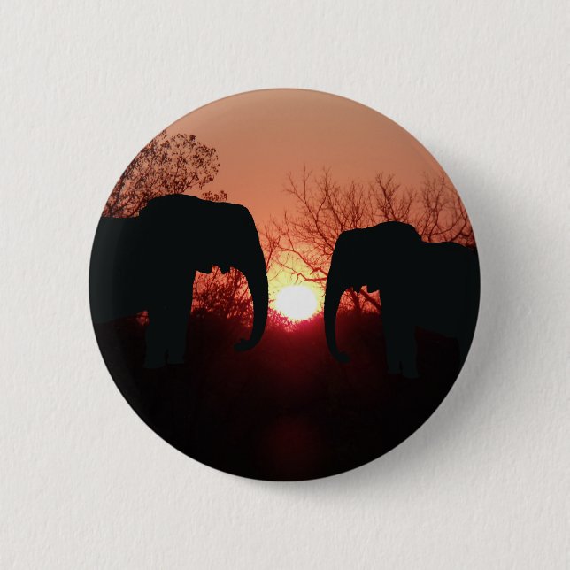 Badge Rond 5 Cm Silhouette du coucher de soleil éléphant (Devant)