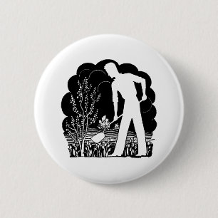 Badge Rond 5 Cm Silhouette du jardiner rétro