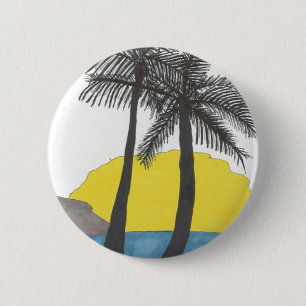 Badge Rond 5 Cm Silhouette du lever du soleil du palmier